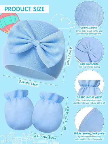 Miniatura 3 de Juego de 12 manoplas para bebé recién nacido, gorro de algodón, guante para bebés de 0 a 6 años
