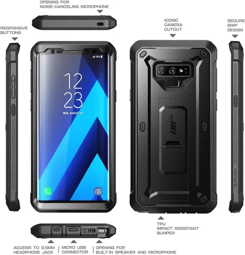 Miniatura 7 de SUPCASE Funda para Galaxy Note 9 con protector de pantalla (Unicorn Beetle Pro), [soporte integrado y clip para cinturón] Funda protectora Negro