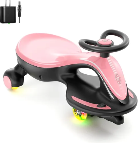 XJD 6V Auto eléctrico oscilante de juguete montable, coche oscilante recargable de 2 en 1 con batería, luz antivuelco, rueda con luces LED coloridas