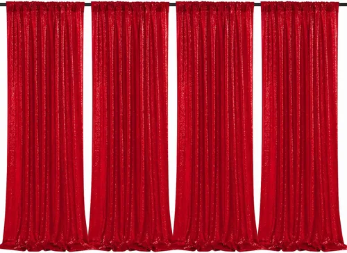 B-COOL 4 paneles de cortina tipo telón de lentejuelas rojas de 2 x 8 pies para decoración del Día de la Independencia, ceremonia, boda, vacaciones,