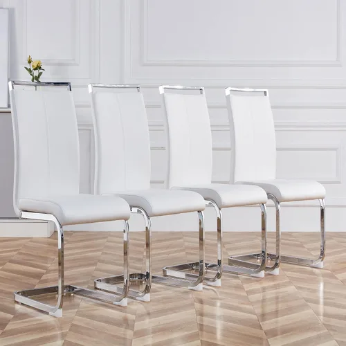 Miniatura 7 de gopop Juego de sillas de comedor, sillas modernas de metal con asiento acolchado de piel sintética, respaldo alto y patas cromadas resistentes, claro