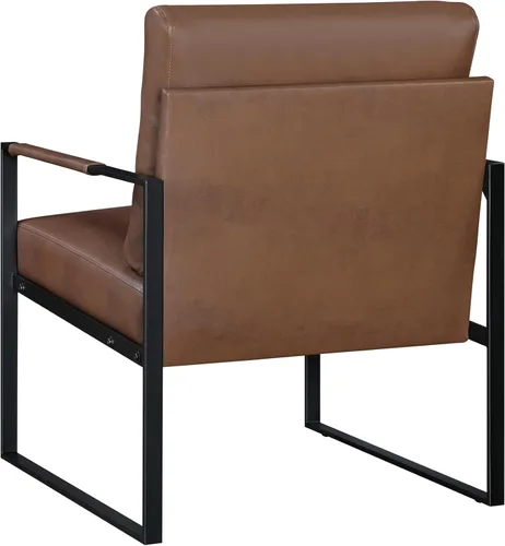 Miniatura 7 de Lexicon Silla decorativa moderna, tapizada de piel sintética con reposabrazos envueltos, sillón con marco de metal negro, cómoda silla individual