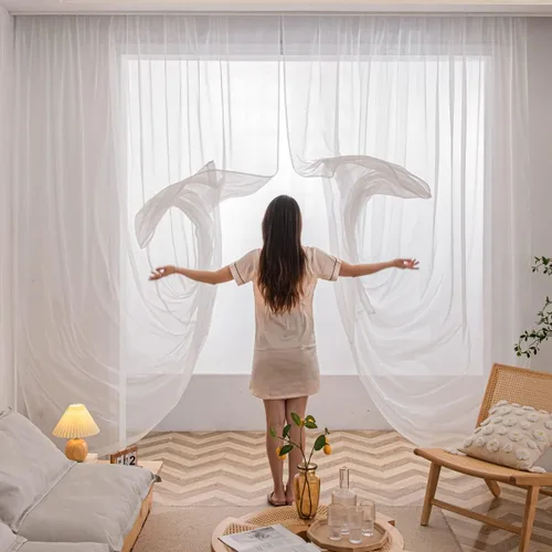 Cortinas traslúcidas blancas para ventana de 84 pulgadas de largo, 2 paneles de cortinas traslúcidas de gasa filtrantes de luz, tratamiento para