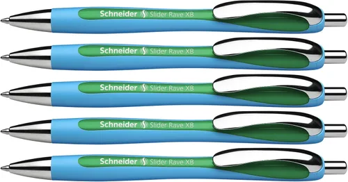 Miniatura 10 de Schneider Slider Rave XB (Extra Broad) - Bolígrafos de punta redonda, recargables + retráctiles, 1.4 mm, barril azul claro, tinta azul, caja de 5