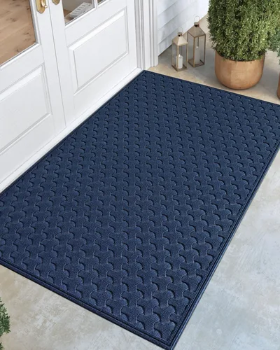 Miniatura 13 de DEXI Tapete para puerta delantera, entrada exterior, 17 x 29 pulgadas, tapete de goma para puerta trasera, resistente, antideslizante de perfil negro