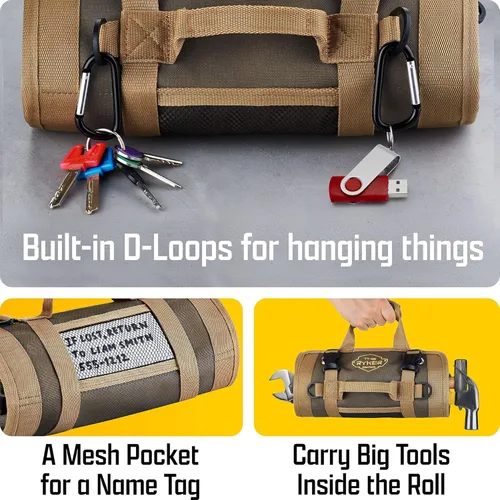 Miniatura 6 de The Ryker Roll Up Tool Bag Organizer Gifts for him (2-pack) Heavy Duty Small Motorcycle Tool Roll Bag Organizer Portable Rollup Toolbag w/Detachable
