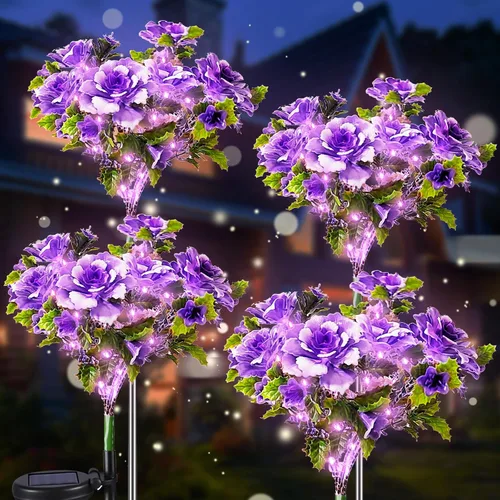 Miniatura 8 de Neporal Luces solares de jardín, del atardecer al amanecer, flores al aire libre impermeables IP65 para decoración de jardín, luces solares, paquete