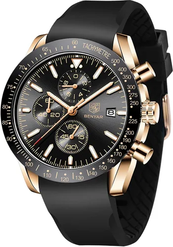 BENYAR Fashion - Reloj de pulsera de cuarzo para hombre, con cronógrafo de silicona, impermeable, para negocios, casual, diseño deportivo, perfecto