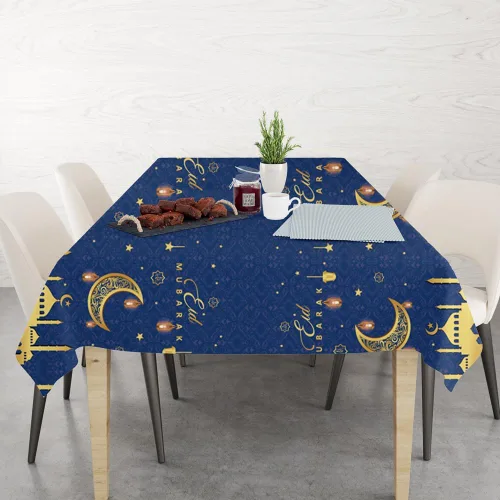 Miniatura 3 de Eid al-Fitr - Juego de 2 manteles de plástico para mesa, para barbacoa, picnic, fiesta, mantel azul, 54 x 108 pulgadas
