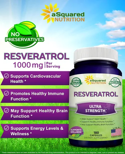 Miniatura 3 de 100% Resveratrol Natural - 1000mg Por Porción Fuerza Máxima (180 Cápsulas) Suplemento Antioxidante, Píldoras de Trans-Resveratrol para la Salud