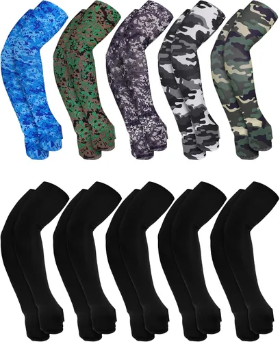 Boao 10 pares de mangas de protección solar UV para brazos, refrescantes, antideslizantes, para tatuajes, con agujeros para el pulgar, para hombres