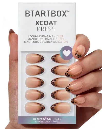 Miniatura 16 de BTArtbox Uñas cortas a presión, color negro, francés, almendra, con pegamento y pestañas adhesivas para mujeres en 16 tamaños, kit de 32 uñas de gel