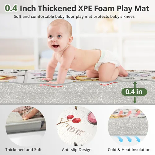 Miniatura 3 de NOONKTY Tapete de juego extra grande de 79 x 71 pulgadas para el suelo, tapete de juego de espuma plegable para bebés de 0 a 12 meses y niños, León
