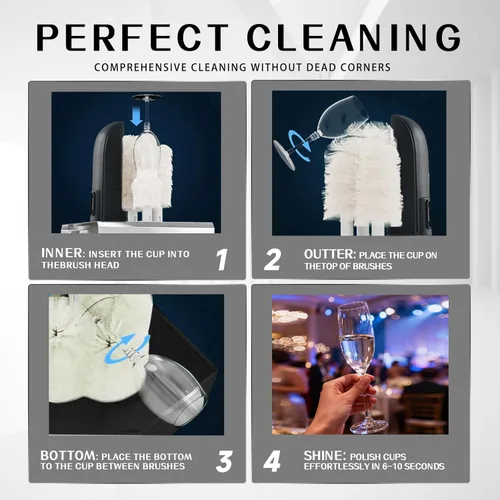 Miniatura 7 de Máquina pulidora de vidrio comercial con 6 cepillos de microfibra, 330 tazas/hora, secado al aire caliente a 136 ℉ y cabezales certificados LFGB