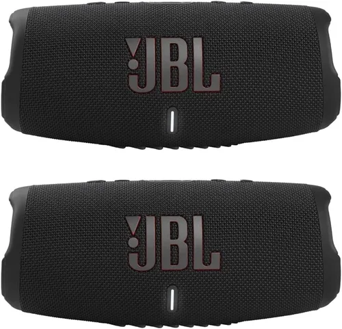 JBL Charge 5 - Altavoz Bluetooth portátil impermeable con Powerbank, par (negro/negro)
