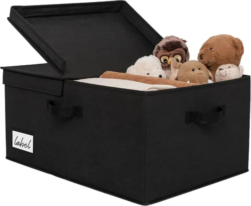 GRANNY SAYS Contenedor de almacenamiento negro con tapa, organizadores de armario de tela y cestas de almacenamiento, caja de almacenamiento extra
