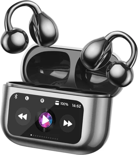 Auriculares ultra abiertos Bluetooth 5.4 inalámbricos con clip con pantalla digital, estuche de carga de 40 horas de reproducción, auriculares