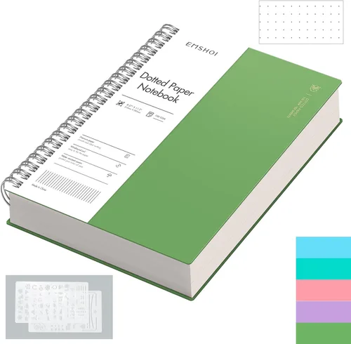Miniatura 24 de EMSHOI Cuaderno de espiral A4, diario punteado de viñetas, 11.2" X 8.27", 300 páginas/150 hojas, papel de cuadrícula de puntos de 100gsm, tapa