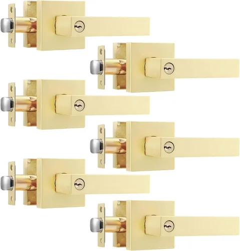 Miniatura 22 de Leydebong Paquete de 2 pomos de puerta de entrada con llave igual, pomo de puerta con cerradura y llave, manijas de puerta doradas para exterior e