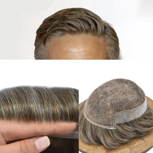 Miniatura 21 de Mens Toupee Hair Piece Human Hair Replacement System For Men Soft French Lace Men Hair System Hairpieces For Men Toupee For Men Protesis Capilar