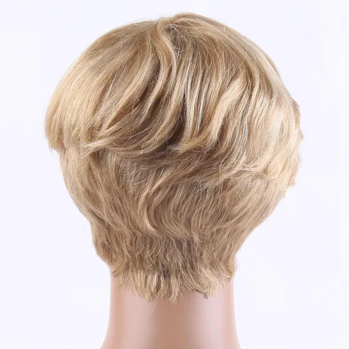 Miniatura 4 de Pelucas Honey Blonde sin pegamento para usar y quitar, pelucas de cabello humano cortas con corte Pixie para mujeres, peluca de cabello humano corta