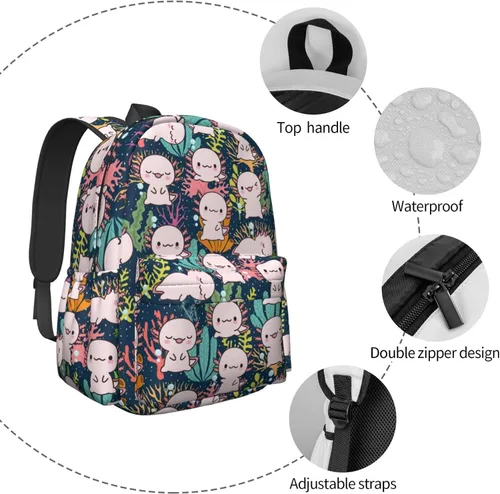 Miniatura 5 de MISOLAXI Axolotl - Mochila casual, mochila universitaria para laptop, mochilas para niños, niñas, niños y adultos, con correas acolchadas ajustables