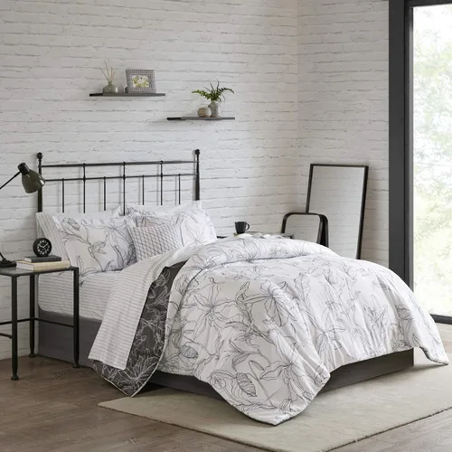 Miniatura 11 de Madison Park Essentials Cómodo edredón de cama en una bolsa con juego completo de sábanas de algodón - Diseño floral moderno para todas
