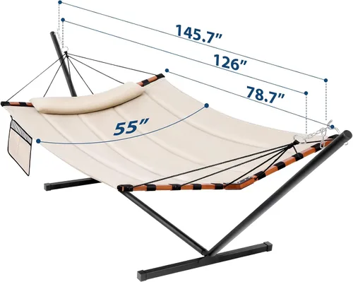 Miniatura 6 de TegerDeger Hamaca para 2 personas de 12 pies con soporte incluido, hamaca grande de 55 x 79 pulgadas, capacidad de 450 libras con barra separadora
