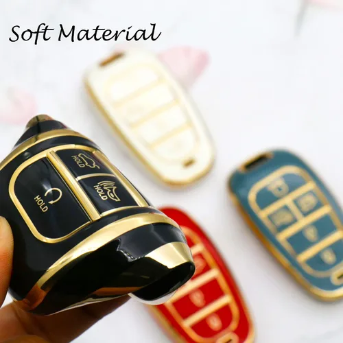 Miniatura 4 de Funda para llavero Hyundai con protección de TPU suave con llavero dorado brillante compatible con Sonata Santa fe Tucson 2020-2023 llave Negro 5