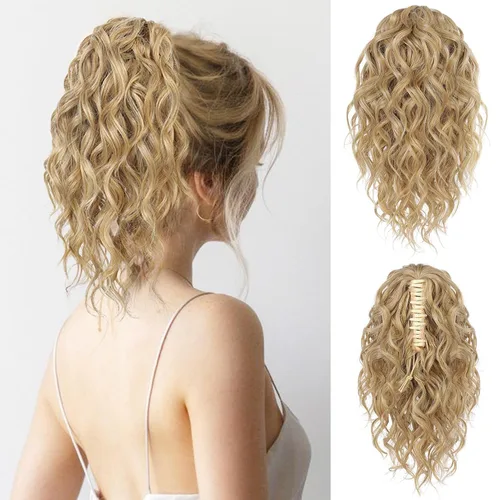 Miniatura 20 de Flufymooz Extensión de cola de caballo, extensión de cola de caballo corta de 12 pulgadas con pinza de garra, cabello ondulado rizado, clip