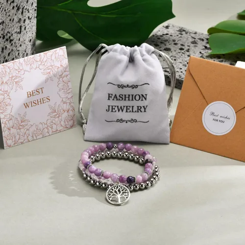 Miniatura 6 de TempBeau Life of Tree Bracelet for Women - Natural Stone Crystal Beaded Girl Stretch, Stackable Silver Chain Strand Set, Boho Bohemian Beach