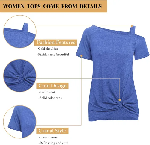 Miniatura 4 de Temofon - Camisetas de mujer, sin hombros, camiseta de verano informal, de manga corta, con diseño de nudo trasero y hombros desnudos, tallas S a 2XL