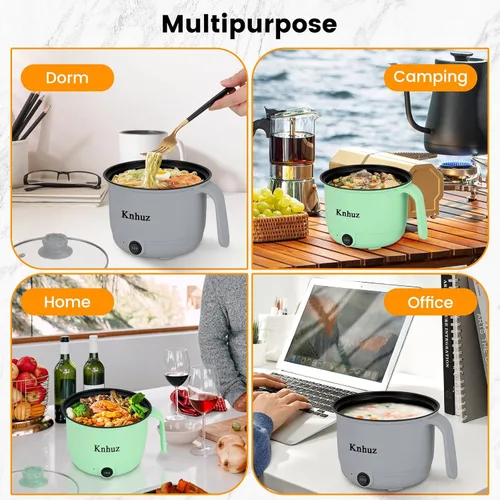 Miniatura 7 de Olla eléctrica caliente con vaporizador, cocina rápida de ramen, mini olla eléctrica de autocalentamiento portátil de 1.8L para cocinar fideos, Gris