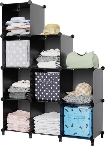 Miniatura 9 de HOMIDEC - Organizador de armario de 9 cubos, estantes de almacenamiento portátiles de armario, organizador de almacenamiento para percheros de ropa