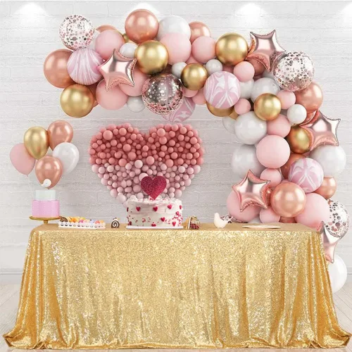 Miniatura 58 de PartyDelight Mantel de lentejuelas redondo de 50 pulgadas, color dorado claro, adorno de mesa para decoración de bodas, fiestas, cumpleaños