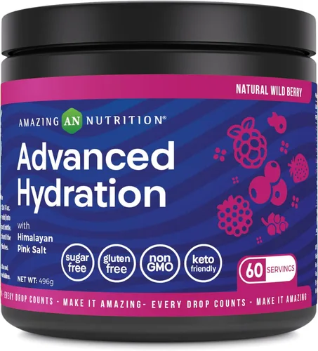 Miniatura 9 de Amazing Nutrition Hidratación avanzada, polvo de electrolitos, 30 porciones, empaquetado con minerales esenciales, sin azúcar, apto para dieta