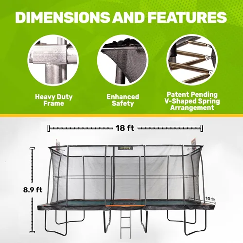 Miniatura 2 de JumpKing Trampolín rectangular para exteriores con recinto, escalera y red, cama elástica recreativa grande para niños y adultos, cumple con ASTM