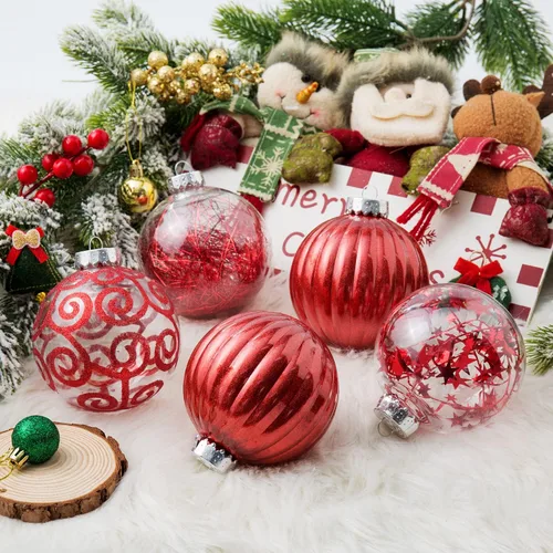 Miniatura 4 de XmasExp Juego de 8 adornos de bolas de Navidad grandes, plástico transparente inastillable, esferas colgantes para árbol de Navidad, relleno