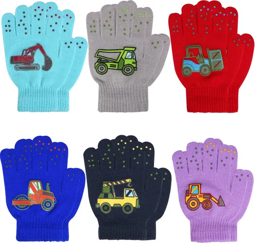Miniatura 22 de Hicdaw 6 pares de guantes de invierno para niños, guantes de punto elásticos y cálidos para niños o niñas