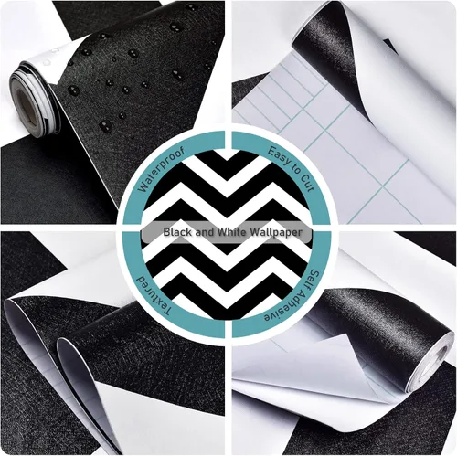 Miniatura 4 de Cohoo Home Papel tapiz de despegar y pegar en blanco y negro, moderno, a rayas blancas y negras, papel de contacto para armarios, autoadhesivo