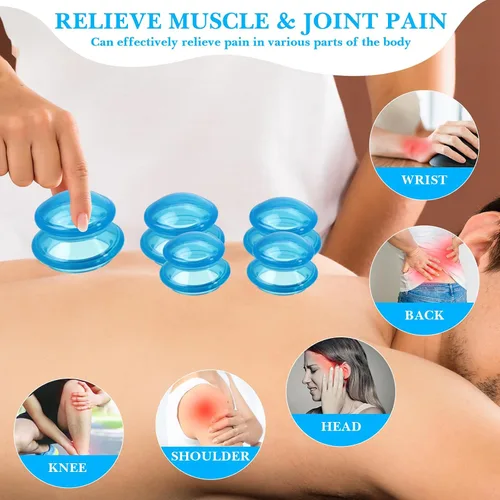 Miniatura 3 de Geiserailie Juego de terapia de ventosas de silicona de 4 tamaños, tazas de masaje de ventosas, taza de terapia china profesional, para nervios Azul