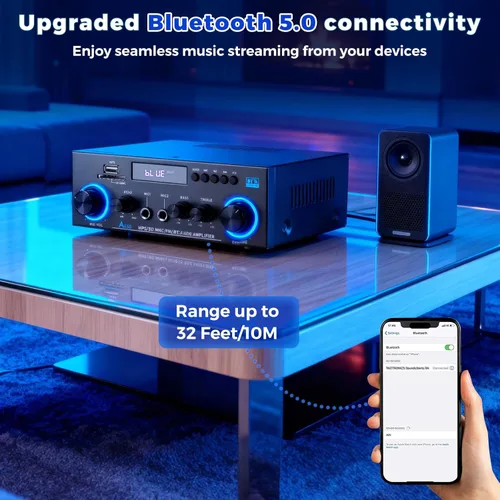 Miniatura 10 de Romicta AK50 Amplificador de audio estéreo, 400 W, sistema de amplificador de potencia Bluetooth 5.0 de 2 canales, amplificador de potencia