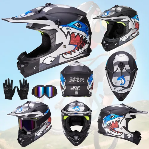 Miniatura 5 de cascos para niños y jóvenes de bicicleta todoterreno, motocross, ATV, BMX, MX, bicicleta todoterreno, casco de motocicleta J-01 con gafas y guantes