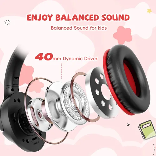 Miniatura 7 de Auriculares para niños con cable para la escuela, límite de volumen de 85/94 dB, auriculares con cable sobre la oreja para niños y niñas