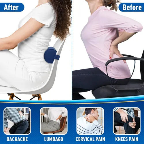 Miniatura 5 de CushZone Almohada lumbar de apoyo en rollo para silla de oficina, automóvil, silla de juegos, cojín de respaldo de espuma con memoria con funda Azul