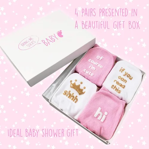 Miniatura 2 de Juego de calcetines de regalo para bebé niña regalo único para bebé o recién nacido para ella 4 pares de bonitas citas en caja de regalo