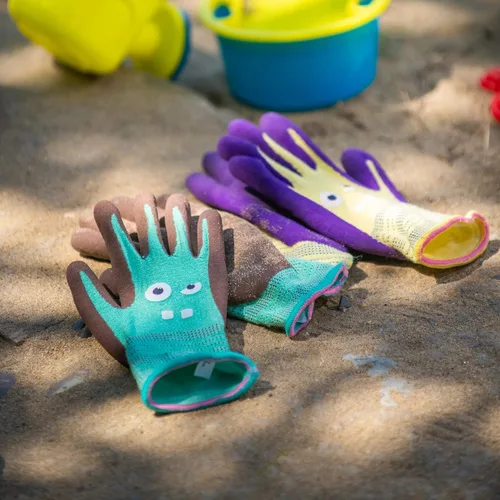 Miniatura 7 de COOLJOB 2 pares de guantes de trabajo para niños pequeños de Modal, edades 2-5, guantes de jardinería para niños con revestimiento de goma, ultra