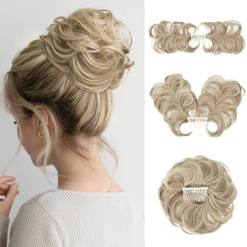 Miniatura 46 de Postizo de Cabello de Moño Despeinado con Peine Lateral Clip en Postizo de Moño para Mujeres Corto Natural Liso Versátil Estilos Ajustables Piezas
