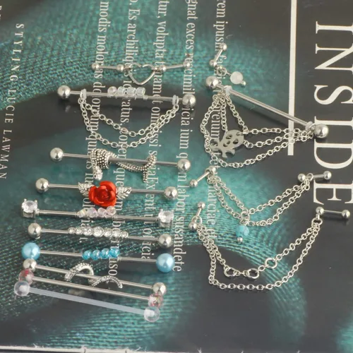 Miniatura 3 de Aretes de barra industriales 14G de acero inoxidable para cartílago largo, hélice, caracola, piercing para el cuerpo, joyería 7-18 piezas