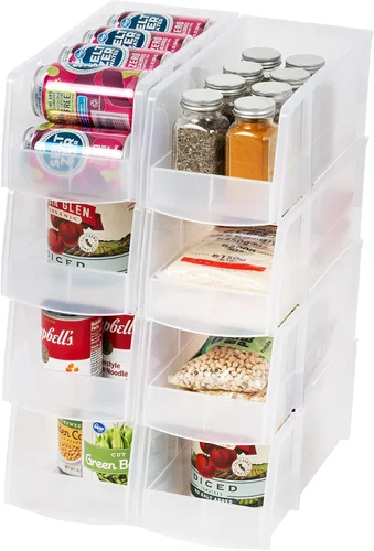 Miniatura 10 de IRIS USA Contenedores de almacenamiento de plástico transparentes apilables, X Grande - Paquete de 4, Organizador de cocina, despensa, armario